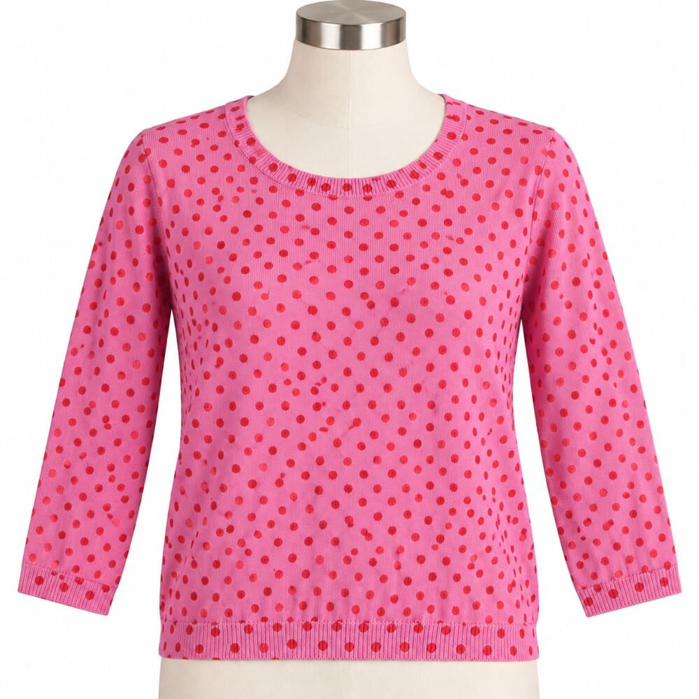 Ann Taylor Pink Red Polka Dot Sweater Women's Medium M 3/4 Sleeve